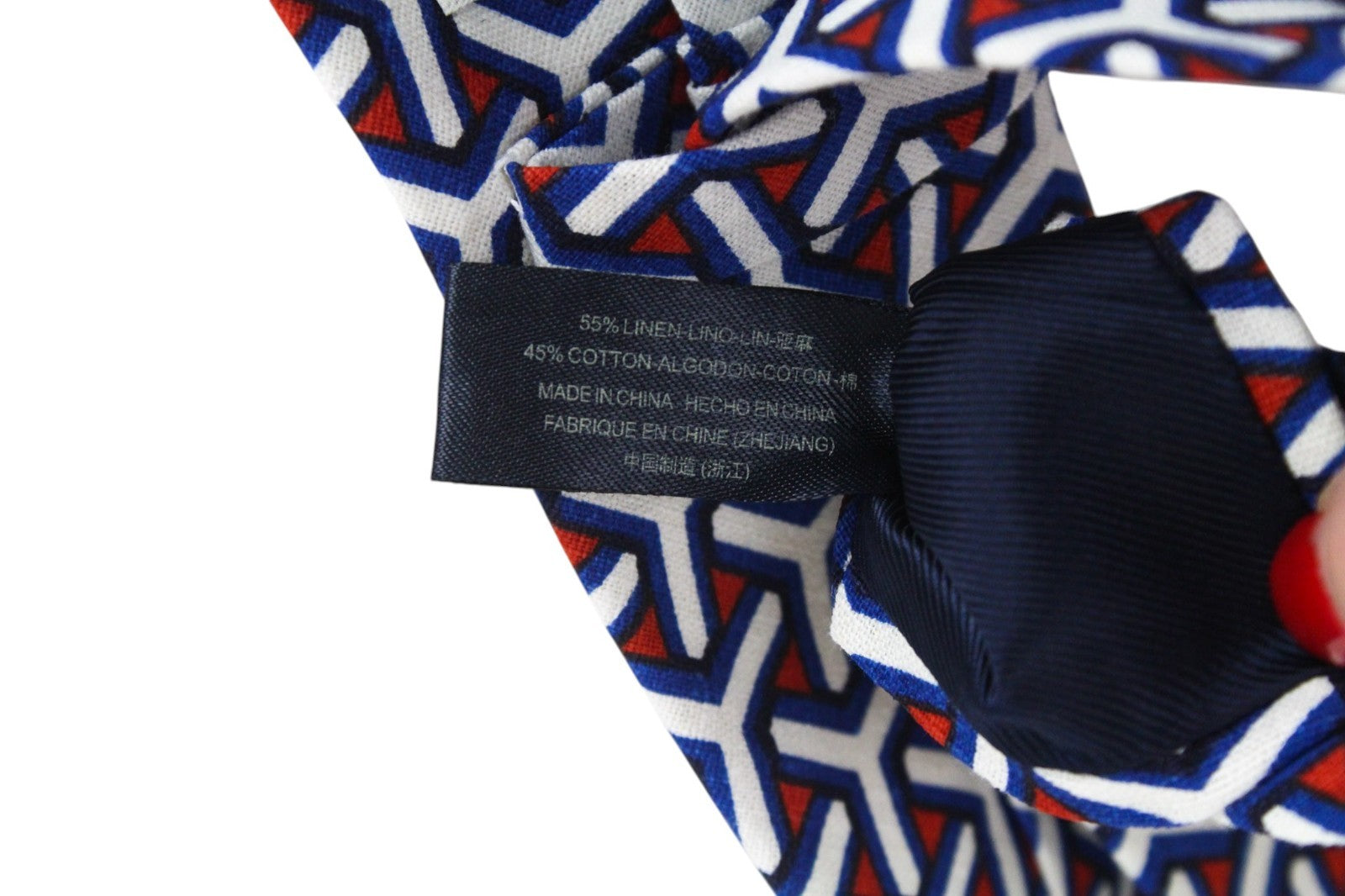 SUITSUPPLY Men Tie 148 x 8 cm Blue White Red Patterned Pointed-End Linen Cotton
