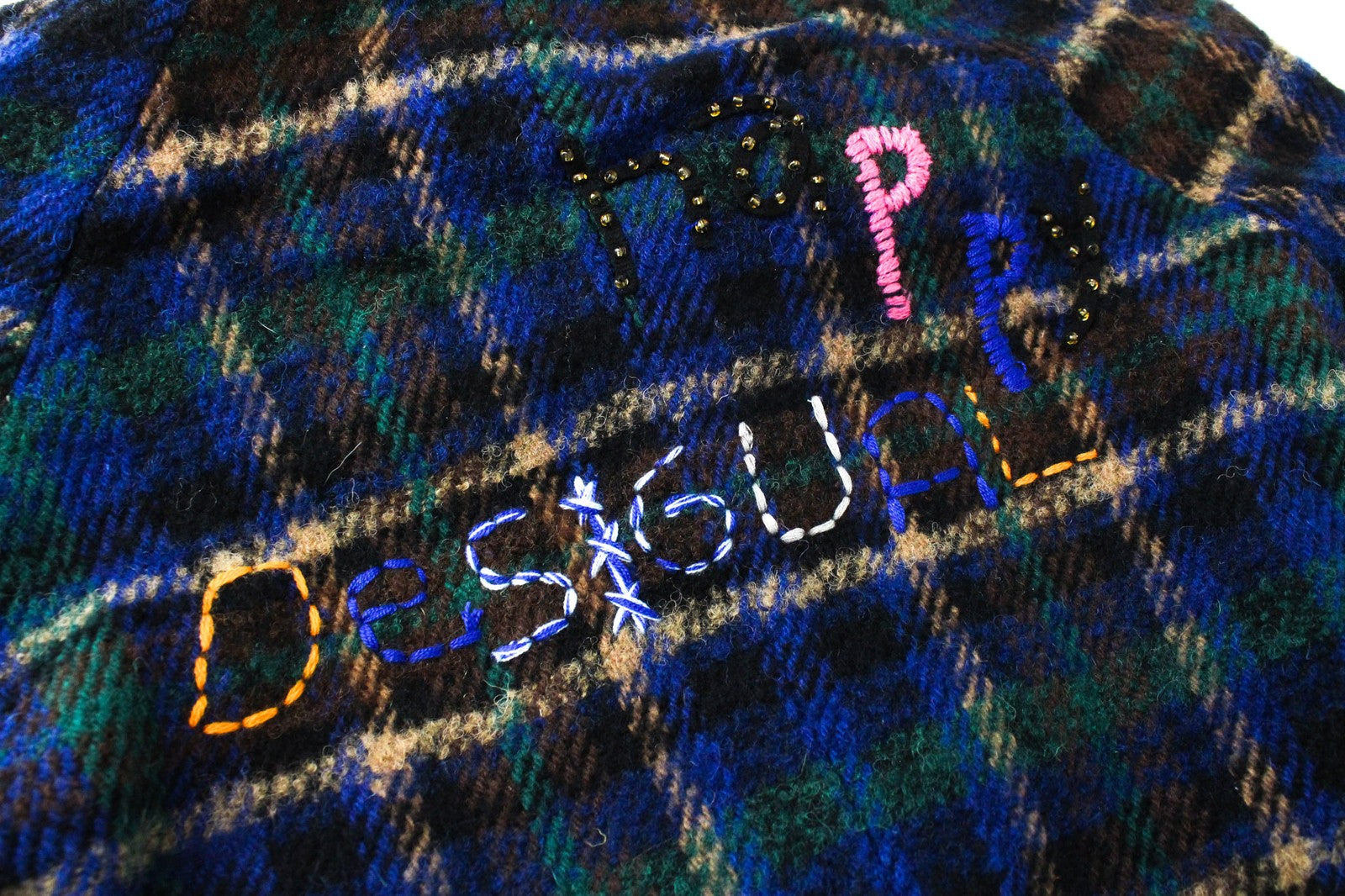 DESIGUAL Mula Women Coat EU38 Blue Check Embroidered Wool Blend Designer Logo