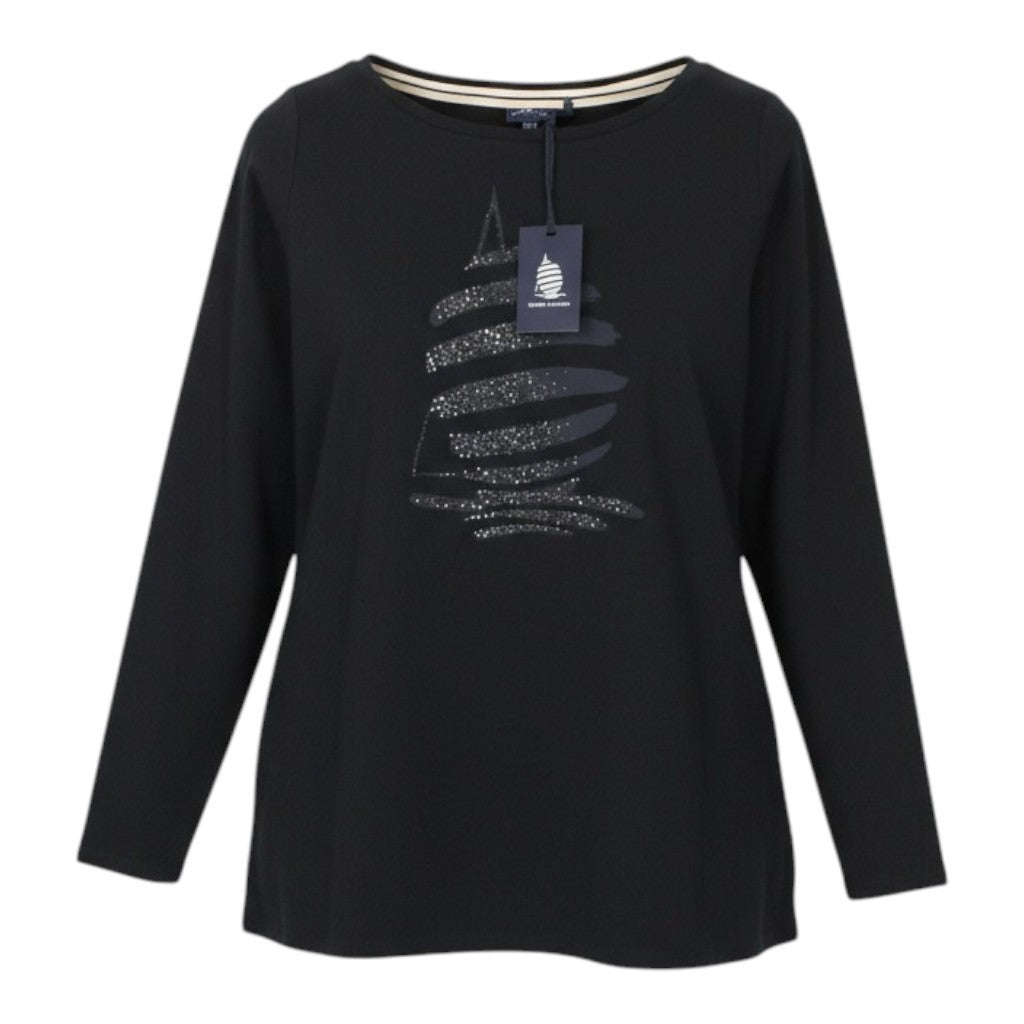 MARINA YACHTING Men T-Shirt S Black Pull On Crew Neck Rhinestones Logo Cotton