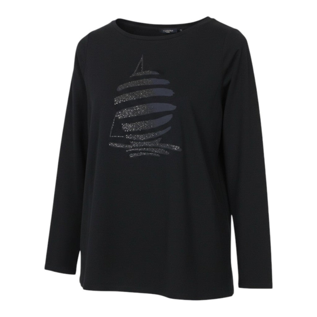 MARINA YACHTING Men T-Shirt L Pull On Jersey Crew Neck Rhinestones Logo Black