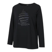 MARINA YACHTING Men T-Shirt L Pull On Jersey Crew Neck Rhinestones Logo Black