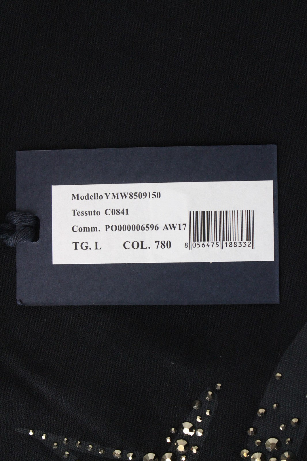 MARINA YACHTING Men T-Shirt L Pull On Jersey Crew Neck Rhinestones Logo Black