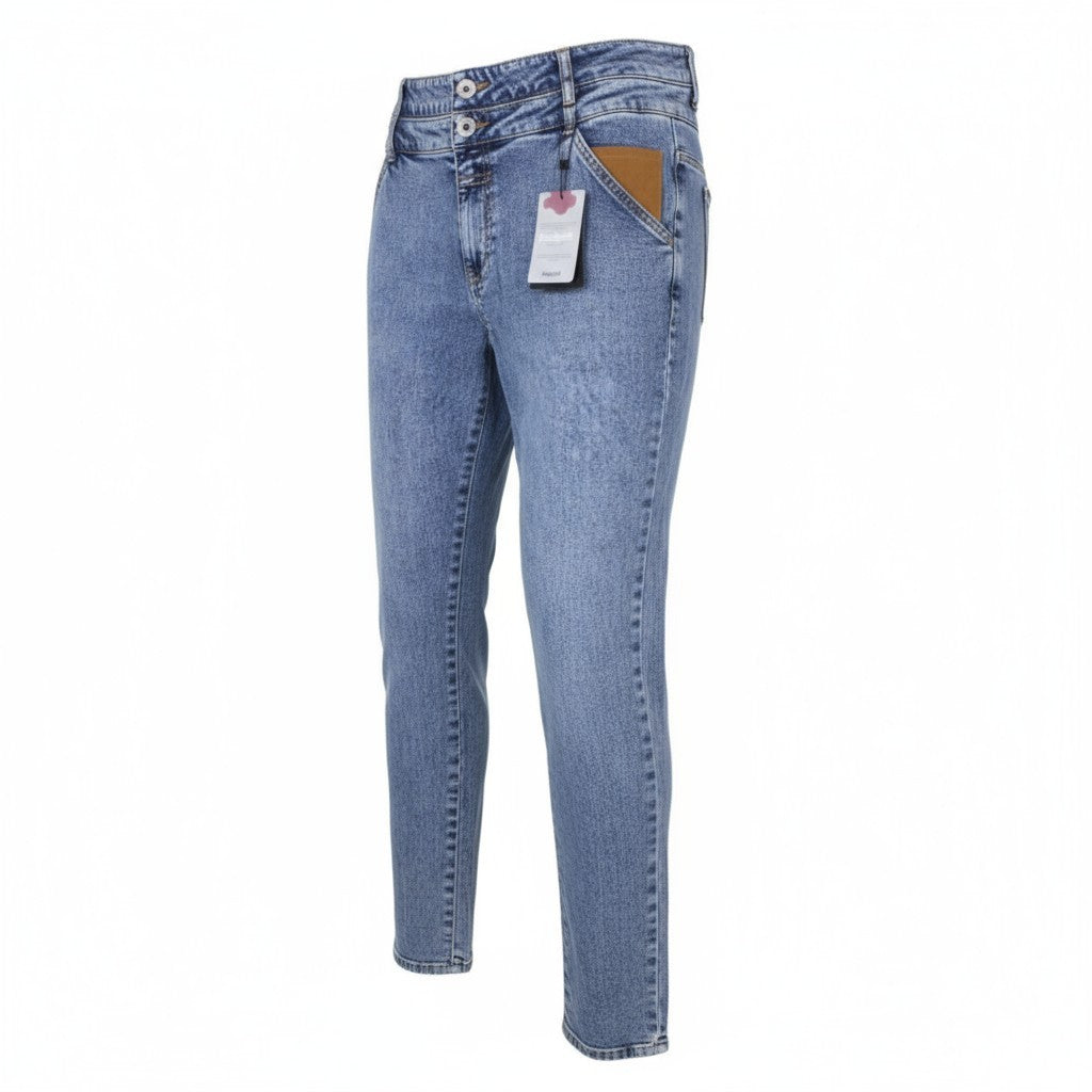 DESIGUAL Coll_Rep Men Jeans W34 Mid Blue Leather-Patch Zip-Fly Stretch Classic
