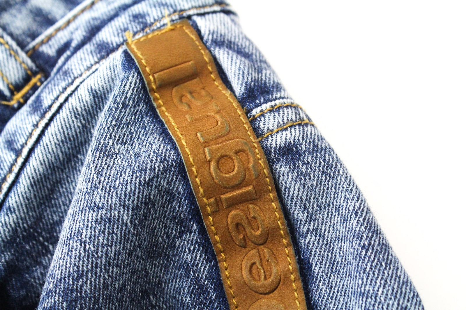 DESIGUAL Coll_Rep Men Jeans W34 Mid Blue Leather-Patch Zip-Fly Stretch Classic