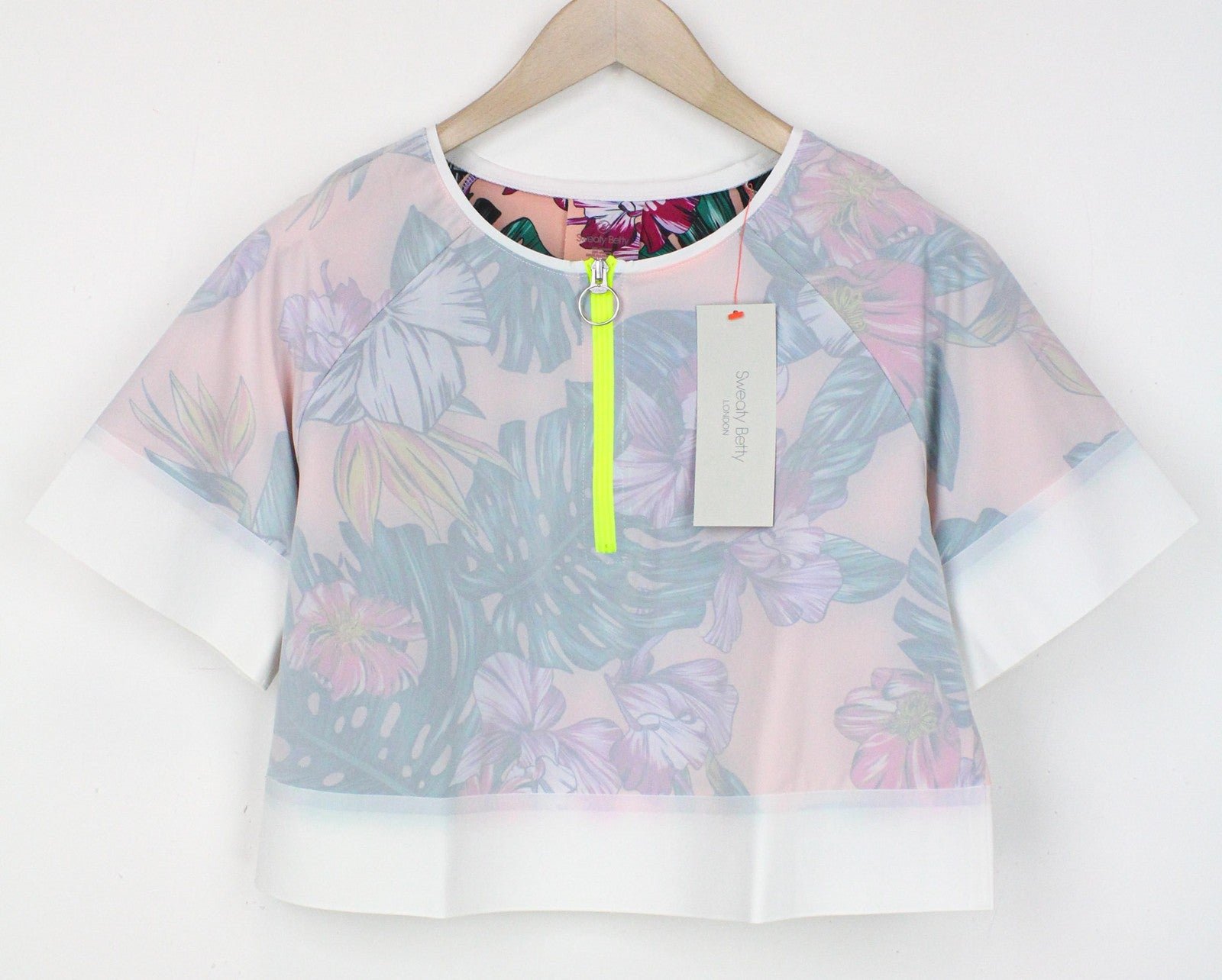 SWEATY BETTY Tournament Women Sport Top S White Floral Print Tennis RRP78