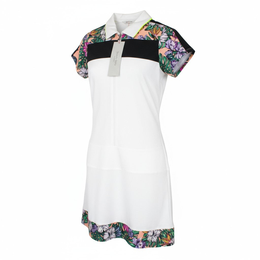 SWEATY BETTY Volley Women Sport Dress XS Stretch White Floral Print Tennis RRP95
