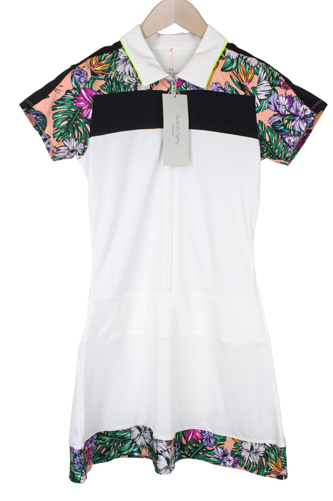 SWEATY BETTY Volley Women Sport Dress XS Stretch White Floral Print Tennis RRP95