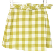SUISTUDIO Calvin Women Skirt UK8 W29 Green Pure Wool Checked Belted Short Lined