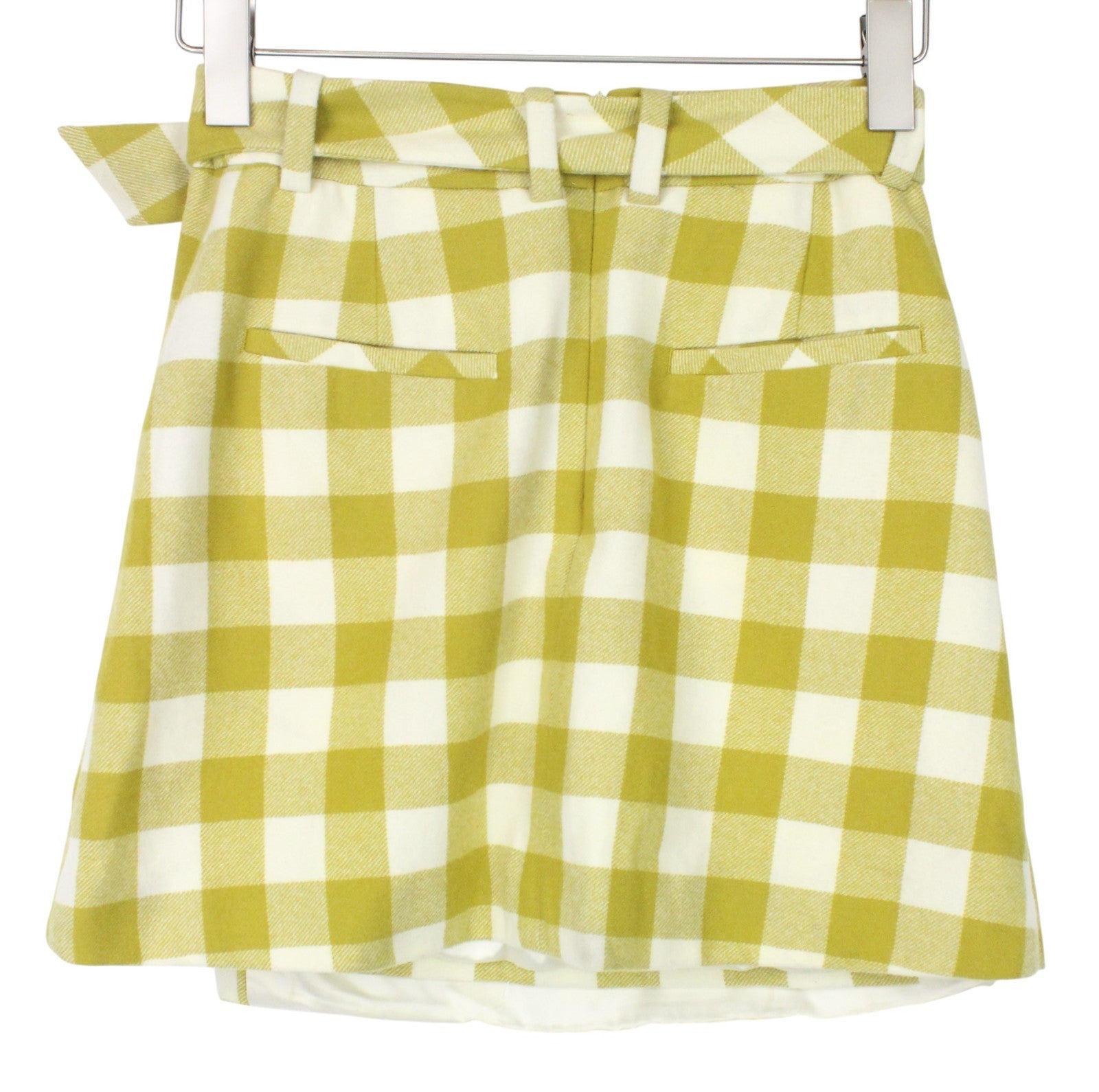 SUISTUDIO Calvin Women Skirt UK8 W29 Green Pure Wool Checked Belted Short Lined