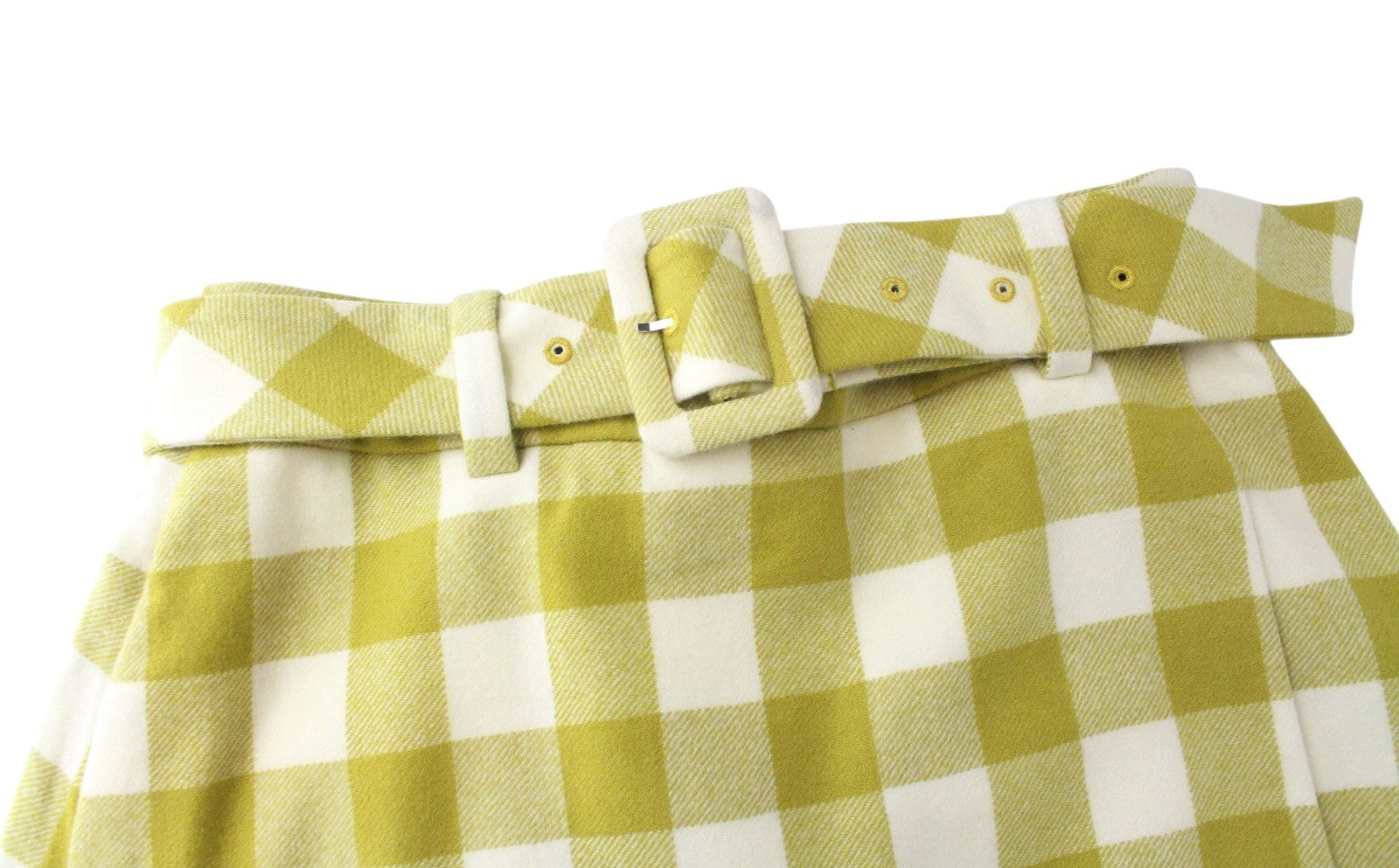 SUISTUDIO Calvin Women Skirt UK8 W29 Green Pure Wool Checked Belted Short Lined