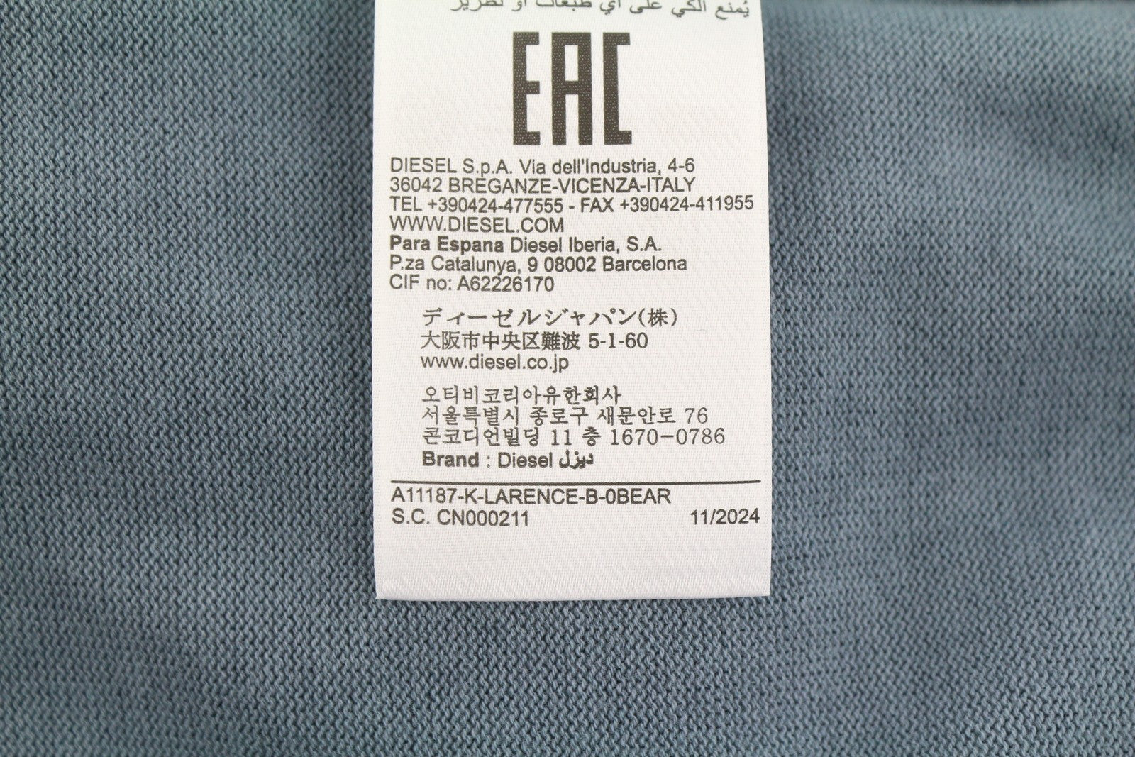 DIESEL K-Larence-B Men Jumper M Blue Faded Cotton Knit Pull On RRP225
