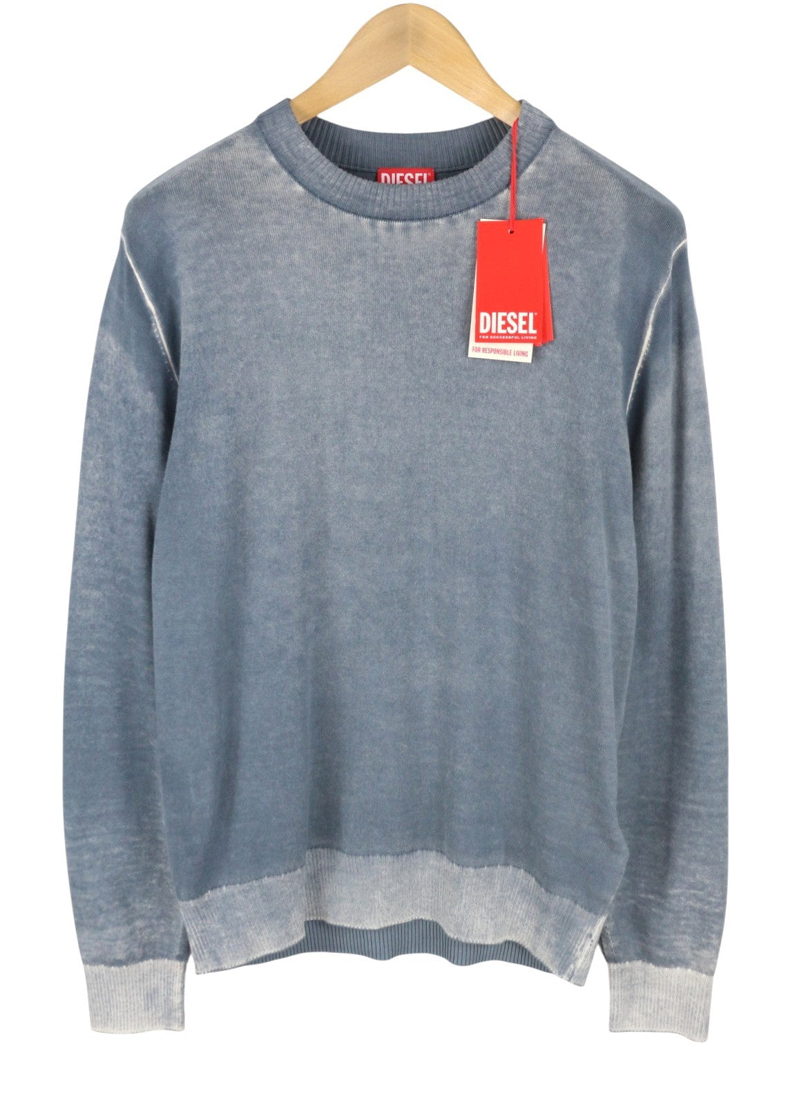 DIESEL K-Larence-B Men Jumper M Blue Faded Cotton Knit Pull On RRP225
