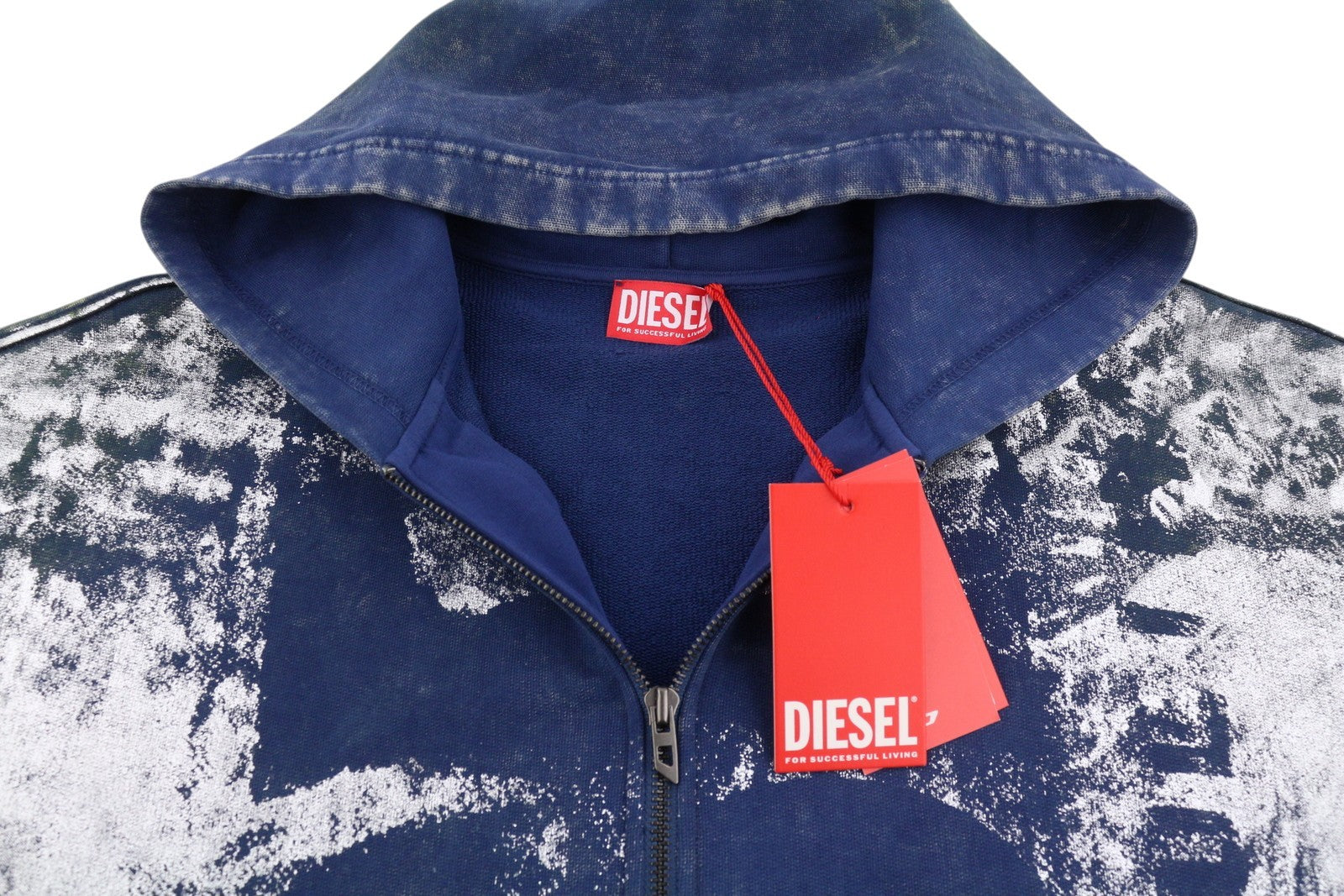 DIESEL S-Loxty-Zip Men Hoodie L Blue All-Over Graphic Print Full Zip RRP350