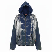 DIESEL S-Loxty-Zip Men Hoodie M Blue All-Over Graphic Print Full Zip RRP350