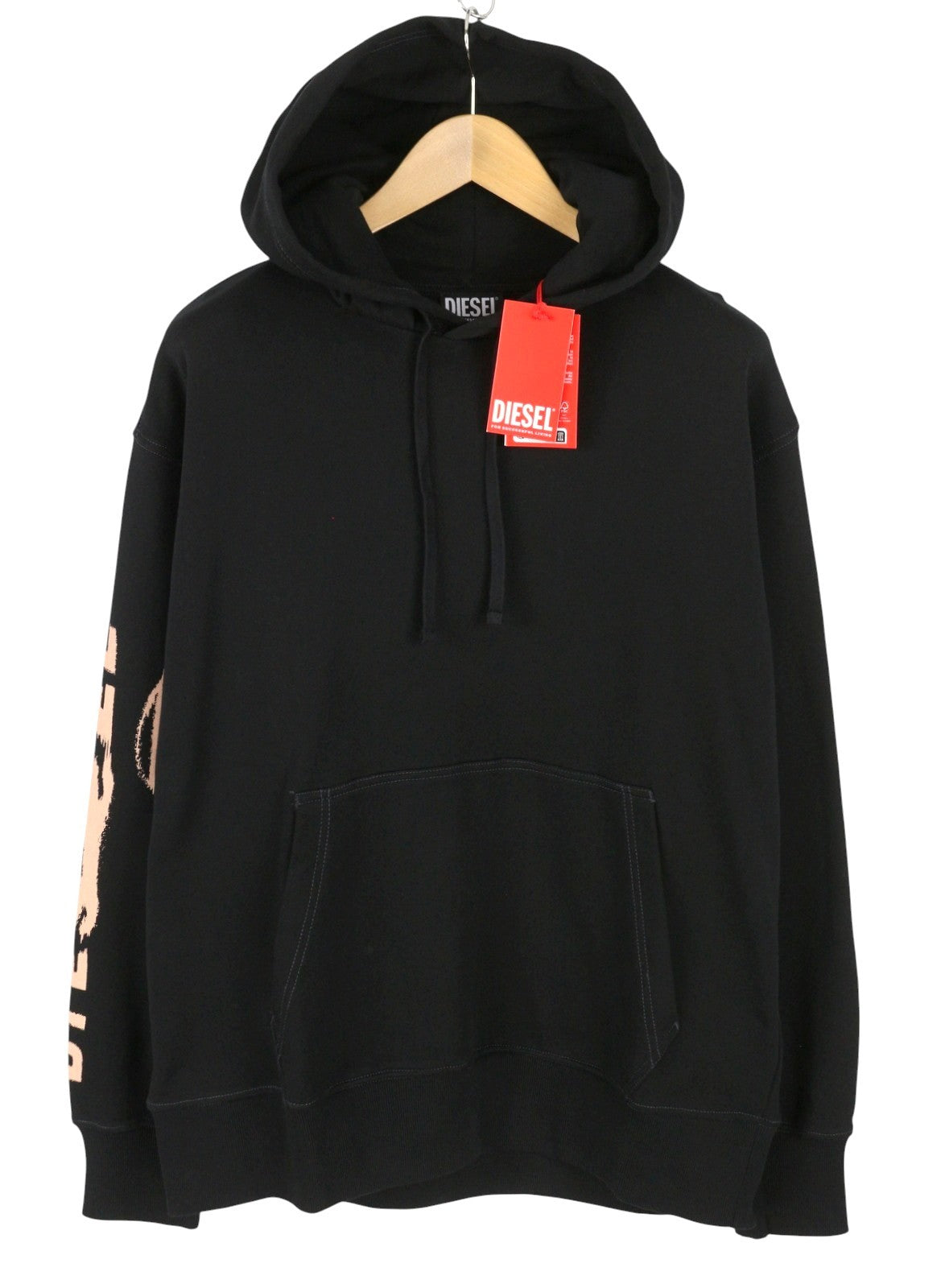 DIESEL S-Macs-Hood-G7 Men Hoodie M Black Patterned Kangaroo Pocket RRP175