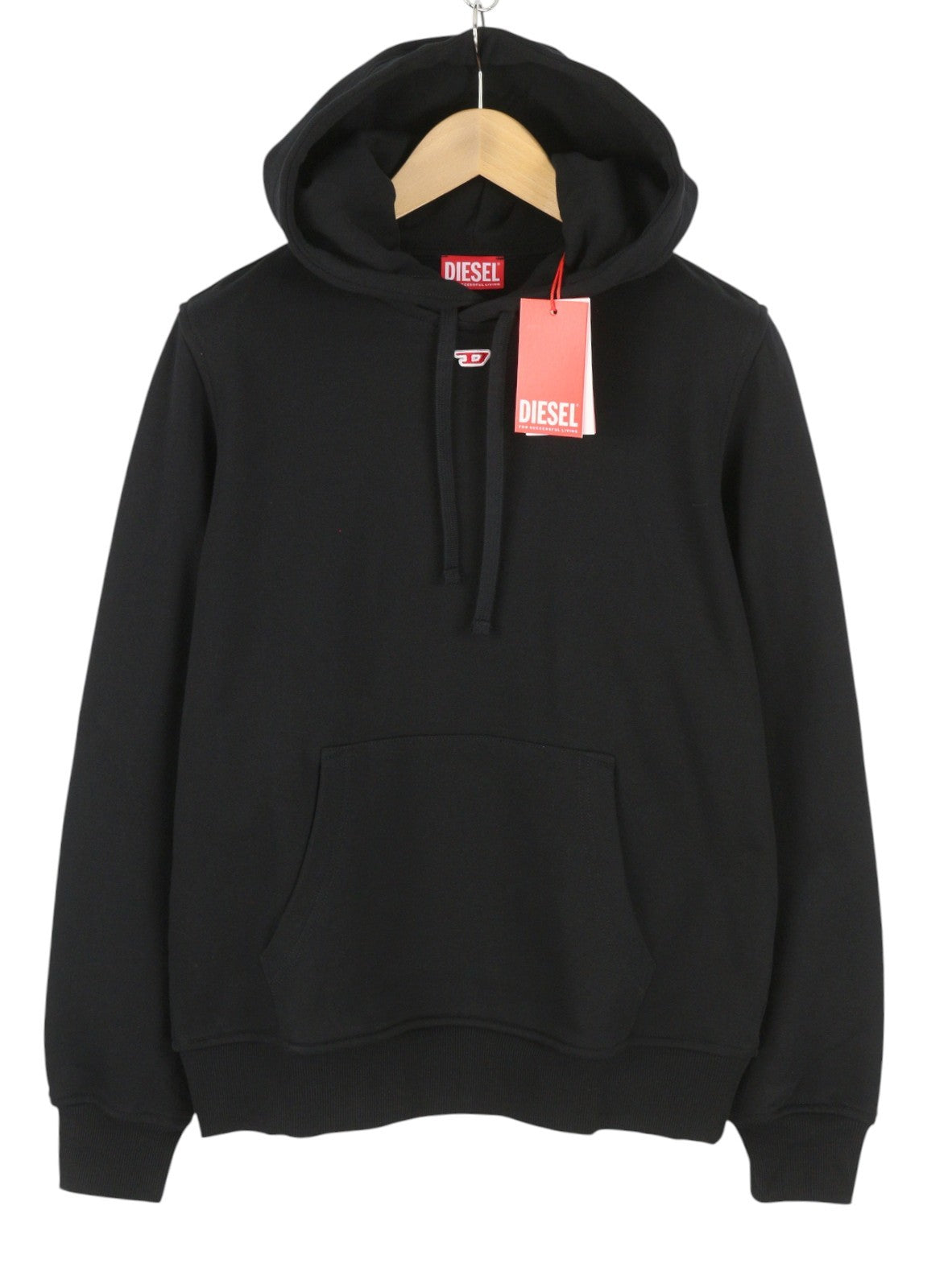 DIESEL S-Ginn-Hood-D Men Hoodie M Black Kangaroo Pocket Pull On RRP175