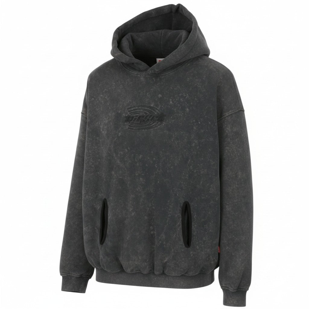 DIESEL S-Boxstic-Hood Men Hoodie XL Grey Acid Washed Oversized Unisex RRP295
