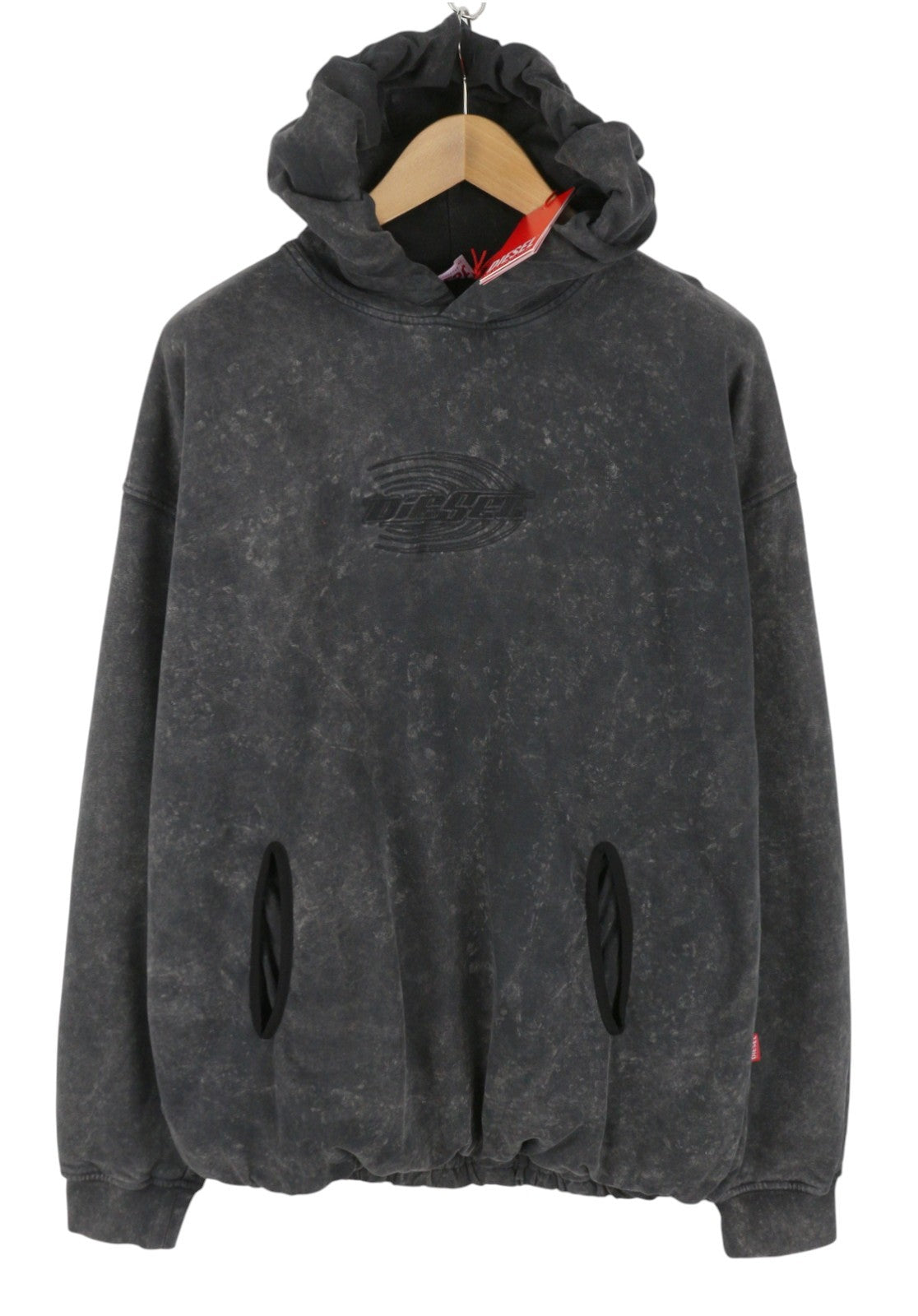 DIESEL S-Boxstic-Hood Men Hoodie L Grey Acid Washed Oversized Fit Unisex RRP295