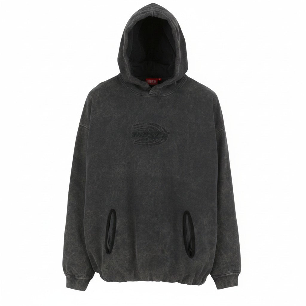 DIESEL S-Boxstic-Hood Men Hoodie M Grey Acid Washed Oversized Fit Unisex RRP295