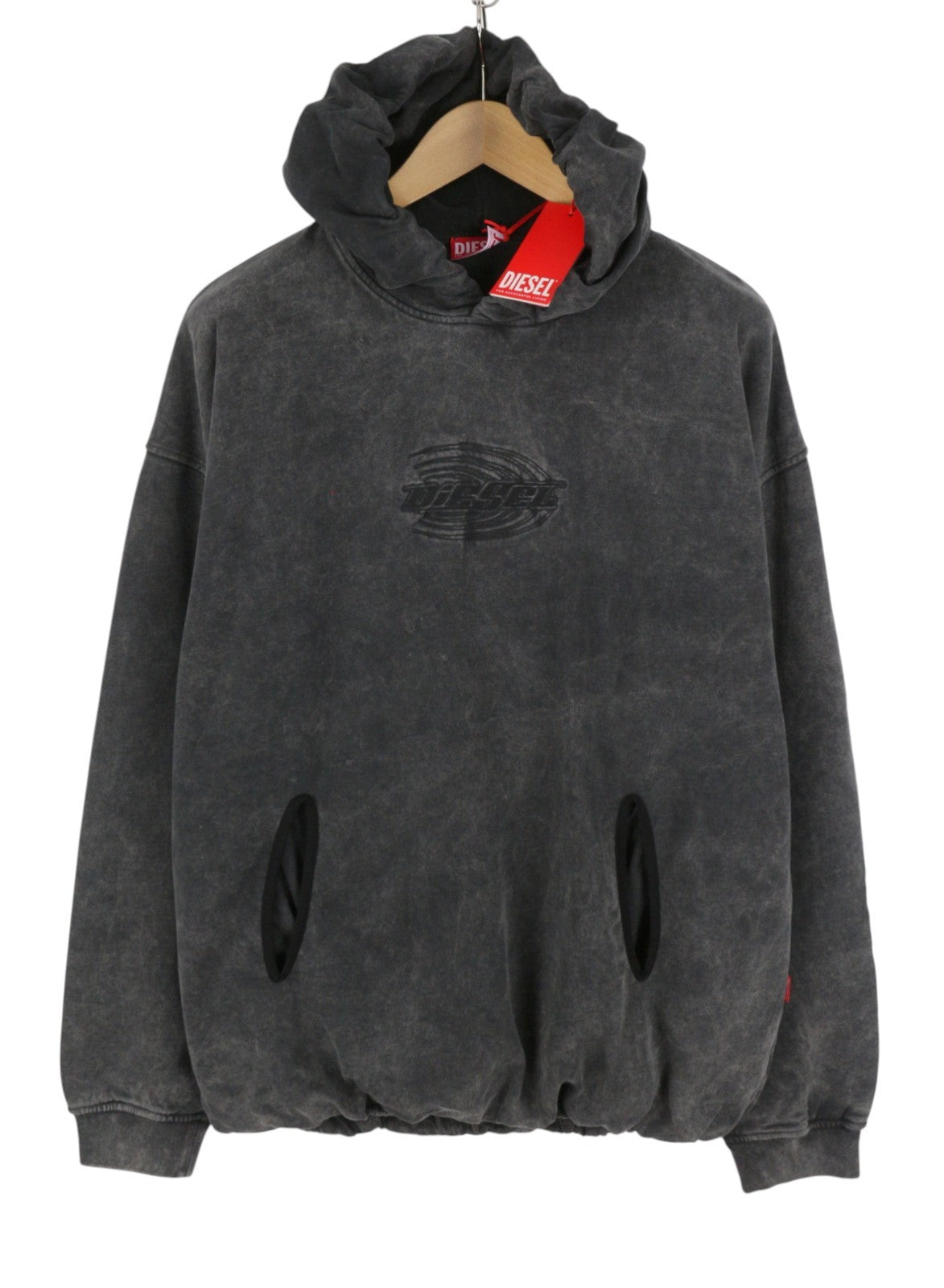 DIESEL S-Boxstic-Hood Men Hoodie L Grey Acid Washed Oversized Unisex RRP295