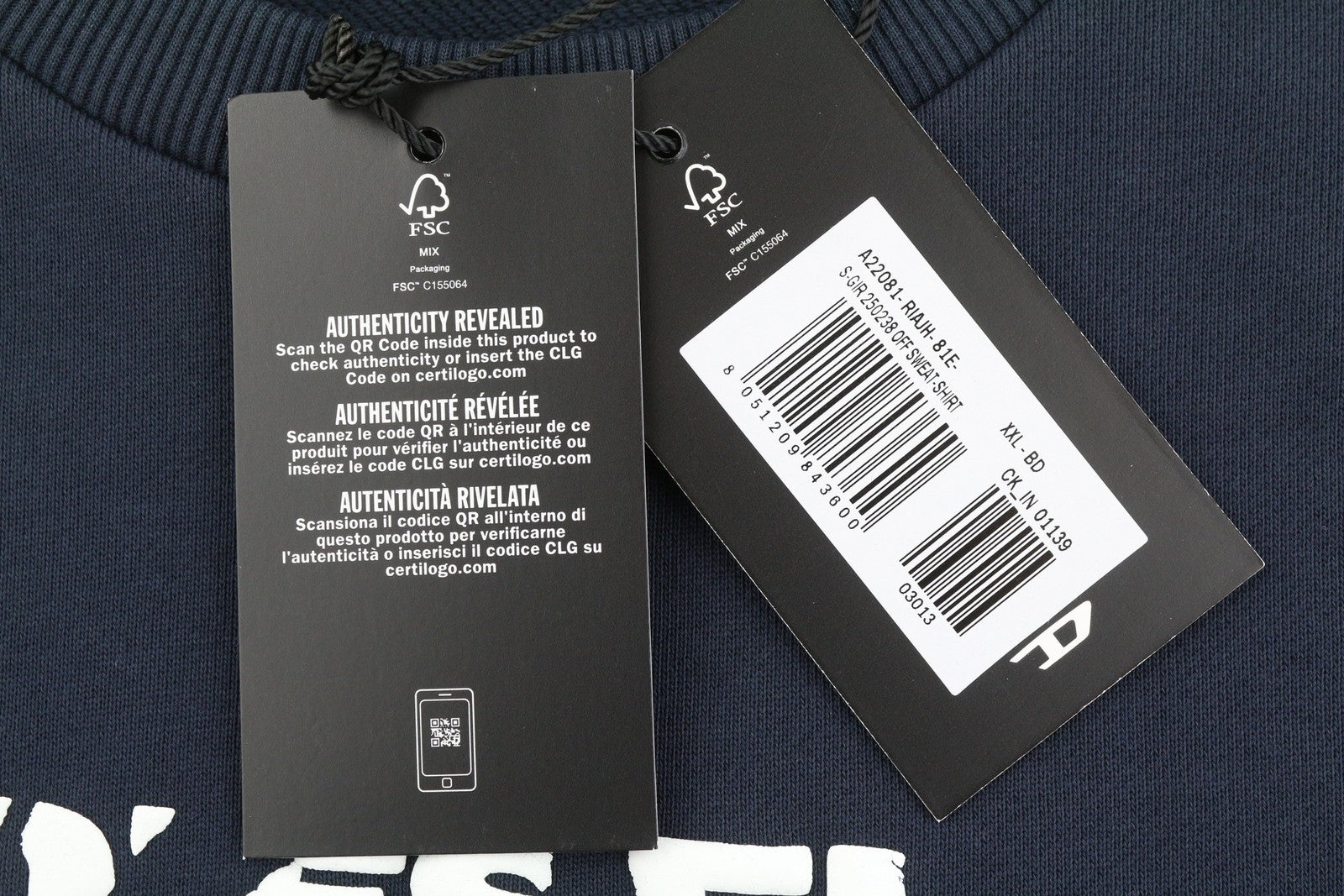 DIESEL S-Gir-Crewneck Tone On Tone Men Sweatshirt 2XL Dark Blue Pull On RRP125