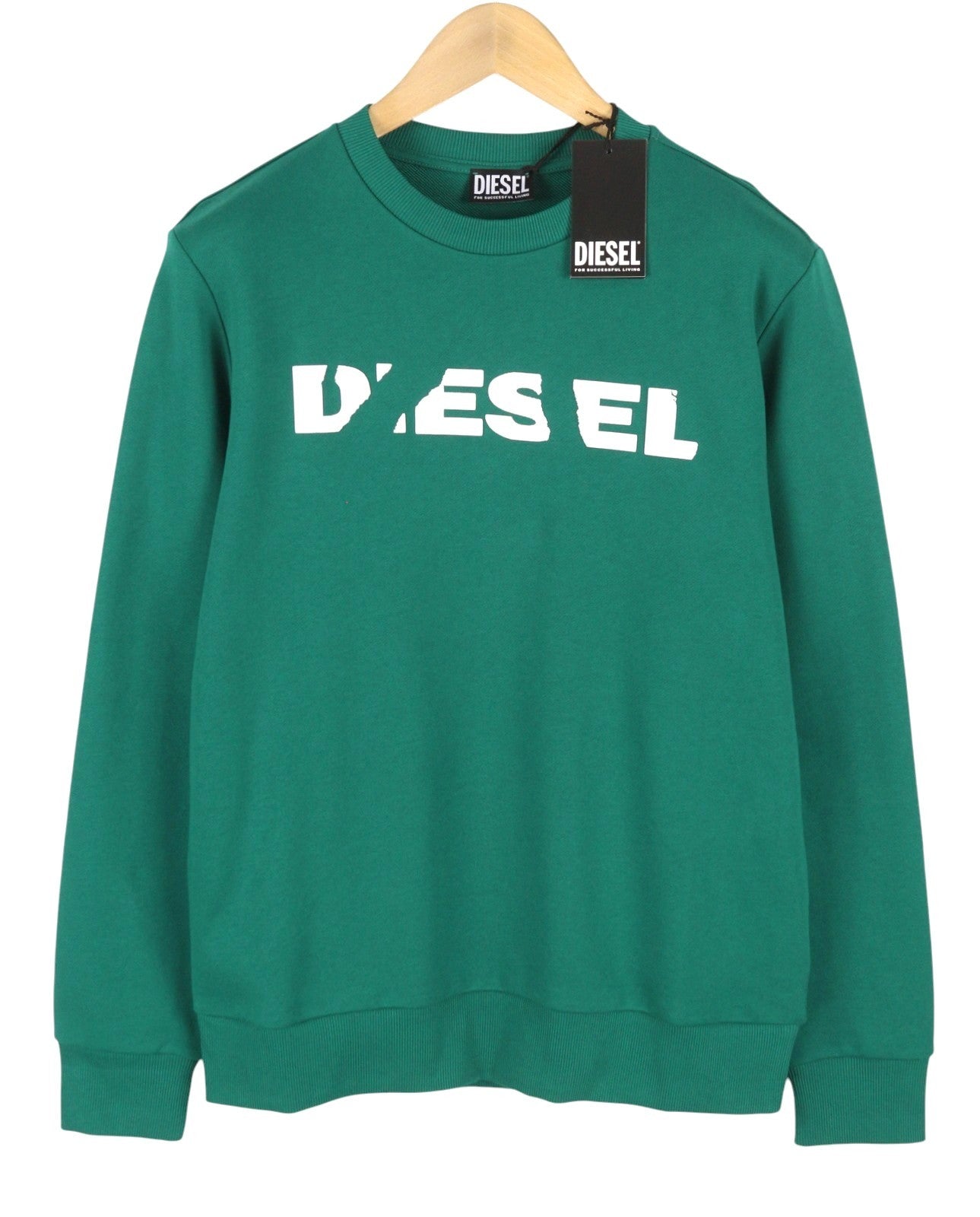 DIESEL S-Gir 250237 Off Men Sweatshirt M Green Crew Neck Pull On RRP125