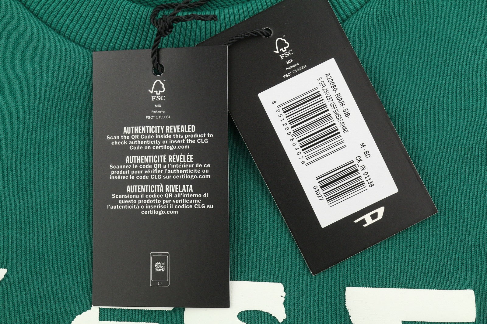 DIESEL S-Gir 250237 Off Men Sweatshirt M Green Crew Neck Pull On RRP125