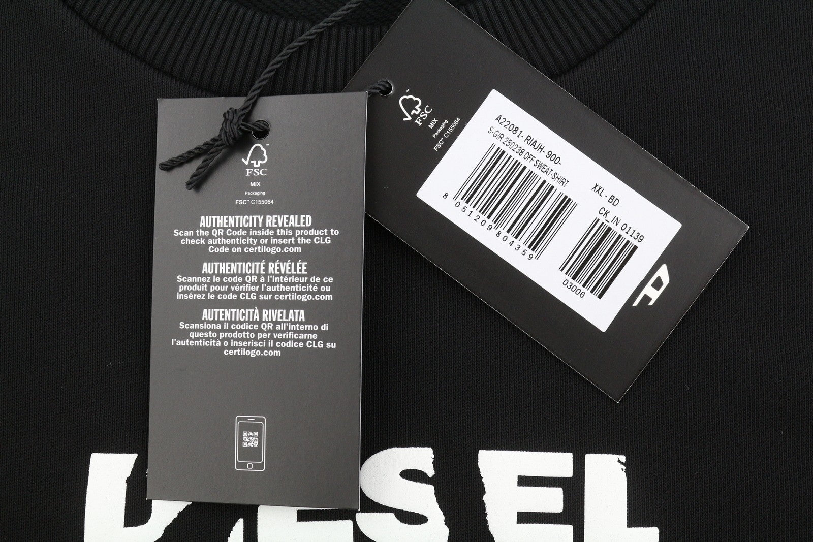 DIESEL S-Gir 250238 Off Men Sweatshirt 2XL Black Crew Neck Pull On RRP125