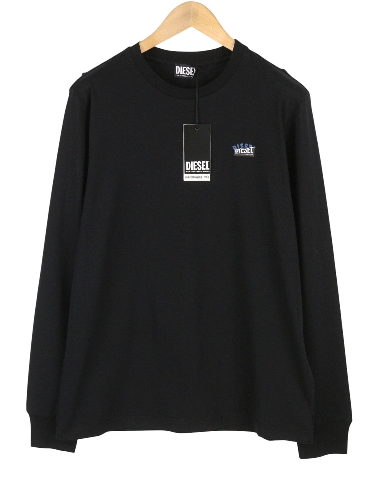 DIESEL T-Just-LS-Situation Men T-Shirt 2XL Black Cotton Crew Neck Long Sleeve