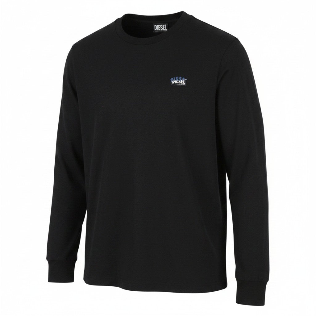 DIESEL T-Just-LS-Situation Men T-Shirt L Black Cotton Crew Neck Long Sleeve