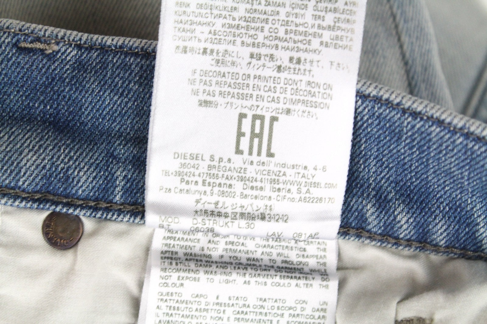 DIESEL D-Strukt 081AP Men Jeans W28/L30 Tapered Fit Washed Blue Cotton Stretch