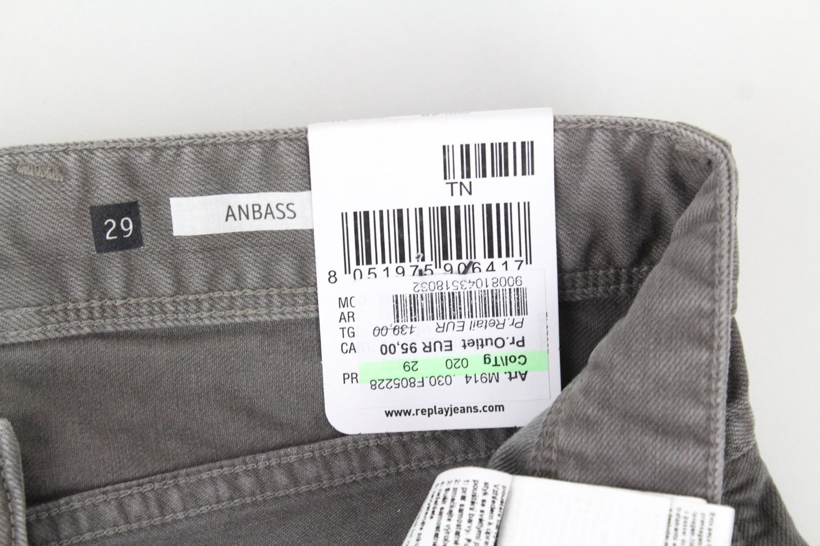 REPLAY Anbass Men Jeans W29/L30 Slim Fit Casual Denim Grey Cotton Stretch