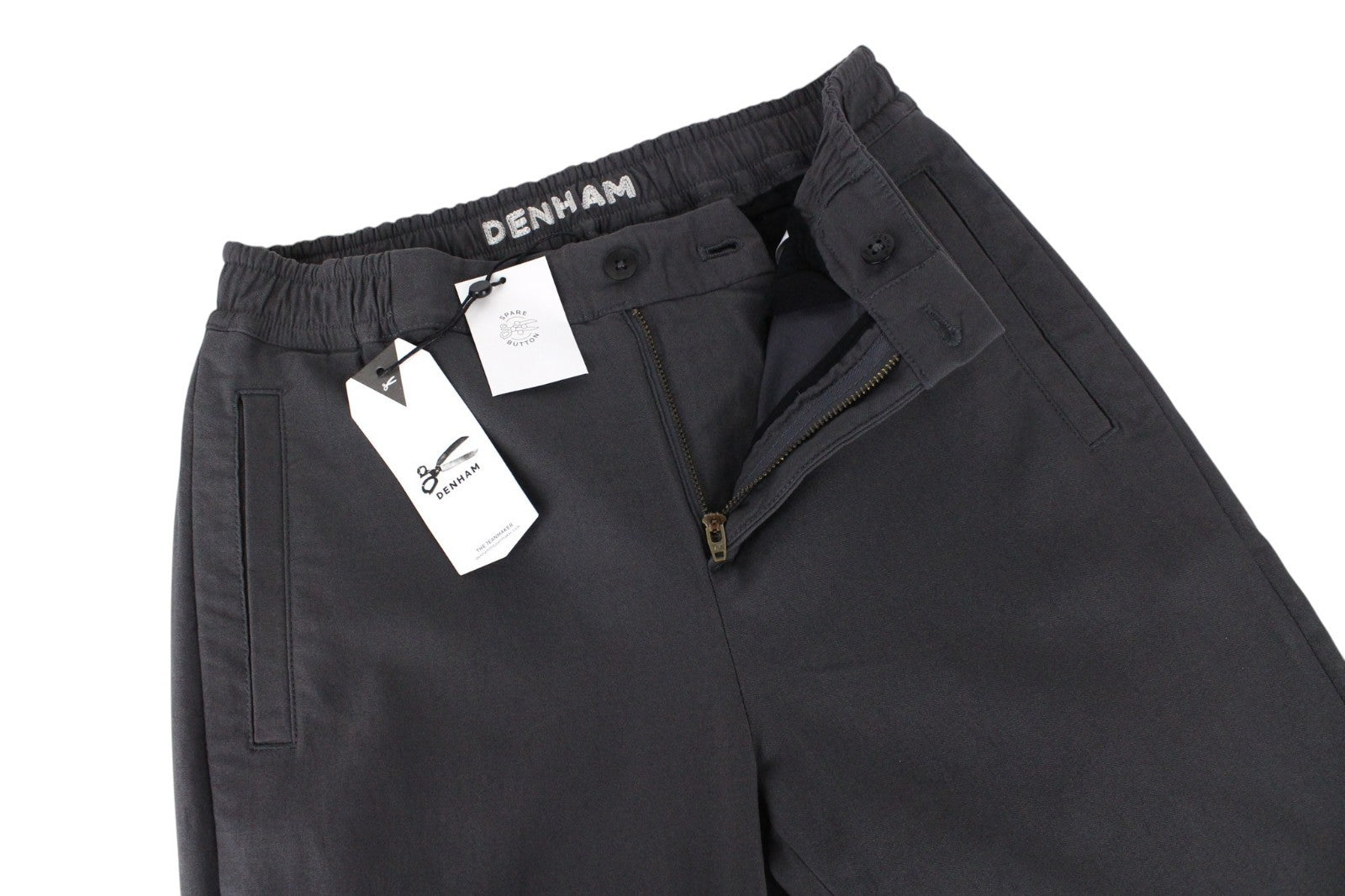 DENHAM Preston Women Trousers S Grey Stretch Pleated Front Formal Zipped