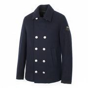 REPLAY Men Jacket XL Navy Blue Wool Blend Double-Breasted Lined Casual Logo