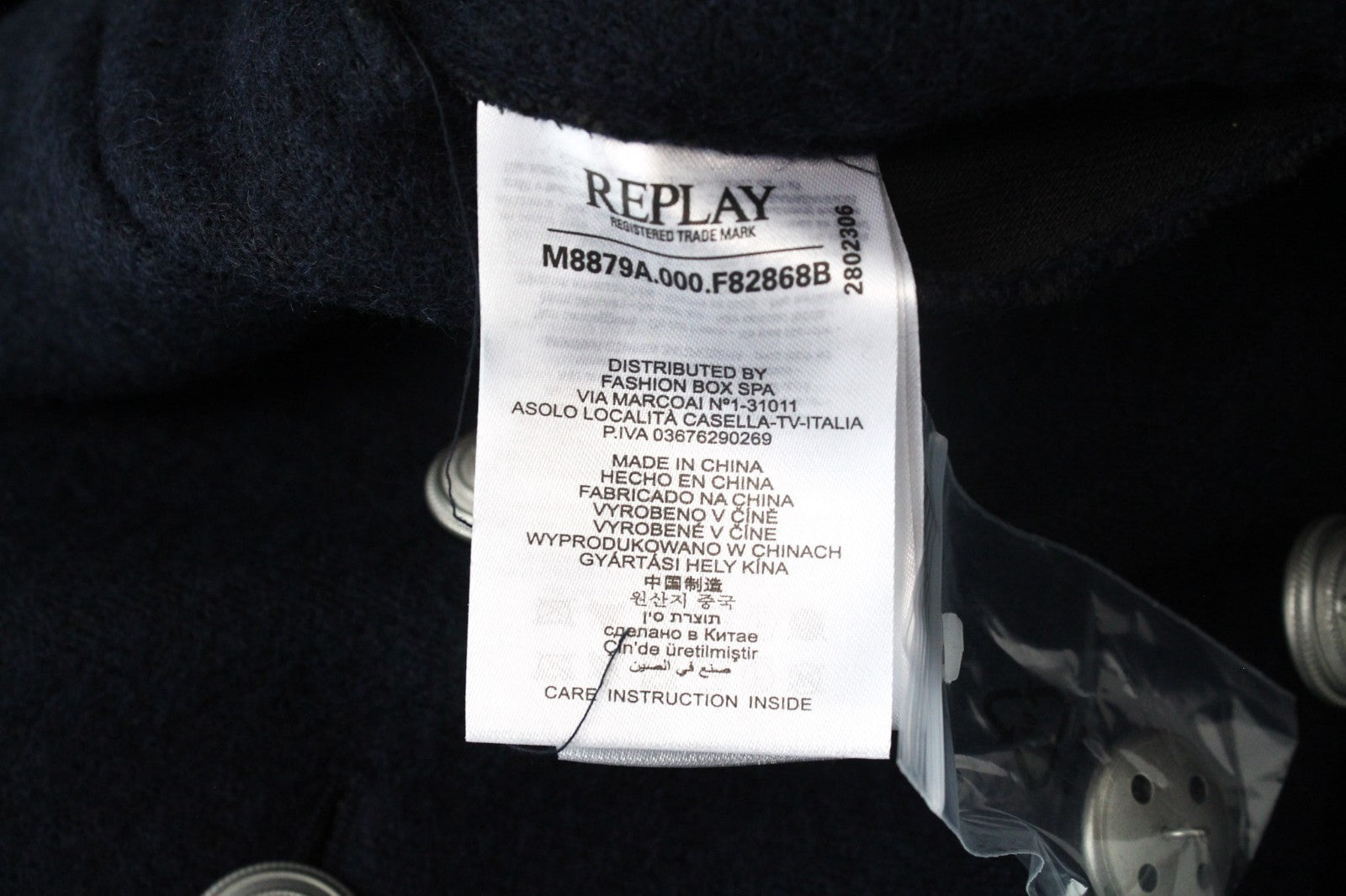 REPLAY Men Jacket XL Navy Blue Wool Blend Double-Breasted Lined Casual Logo