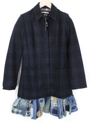 DESIGUAL Snowrobot Women Coat 38 M Blue Wool Cotton Blend Checked Long Sleeved