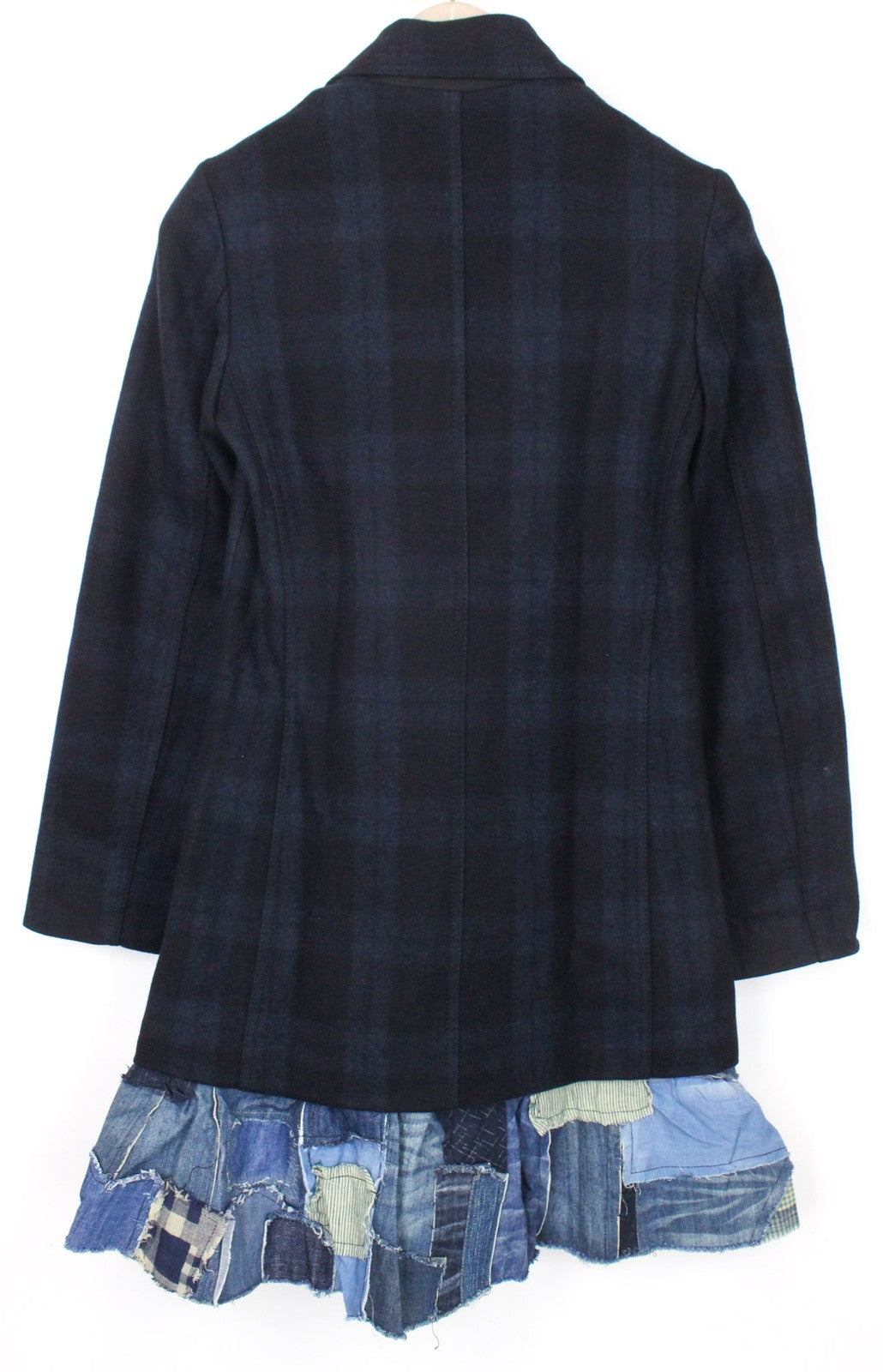 DESIGUAL Snowrobot Women Coat 38 M Blue Wool Cotton Blend Checked Long Sleeved