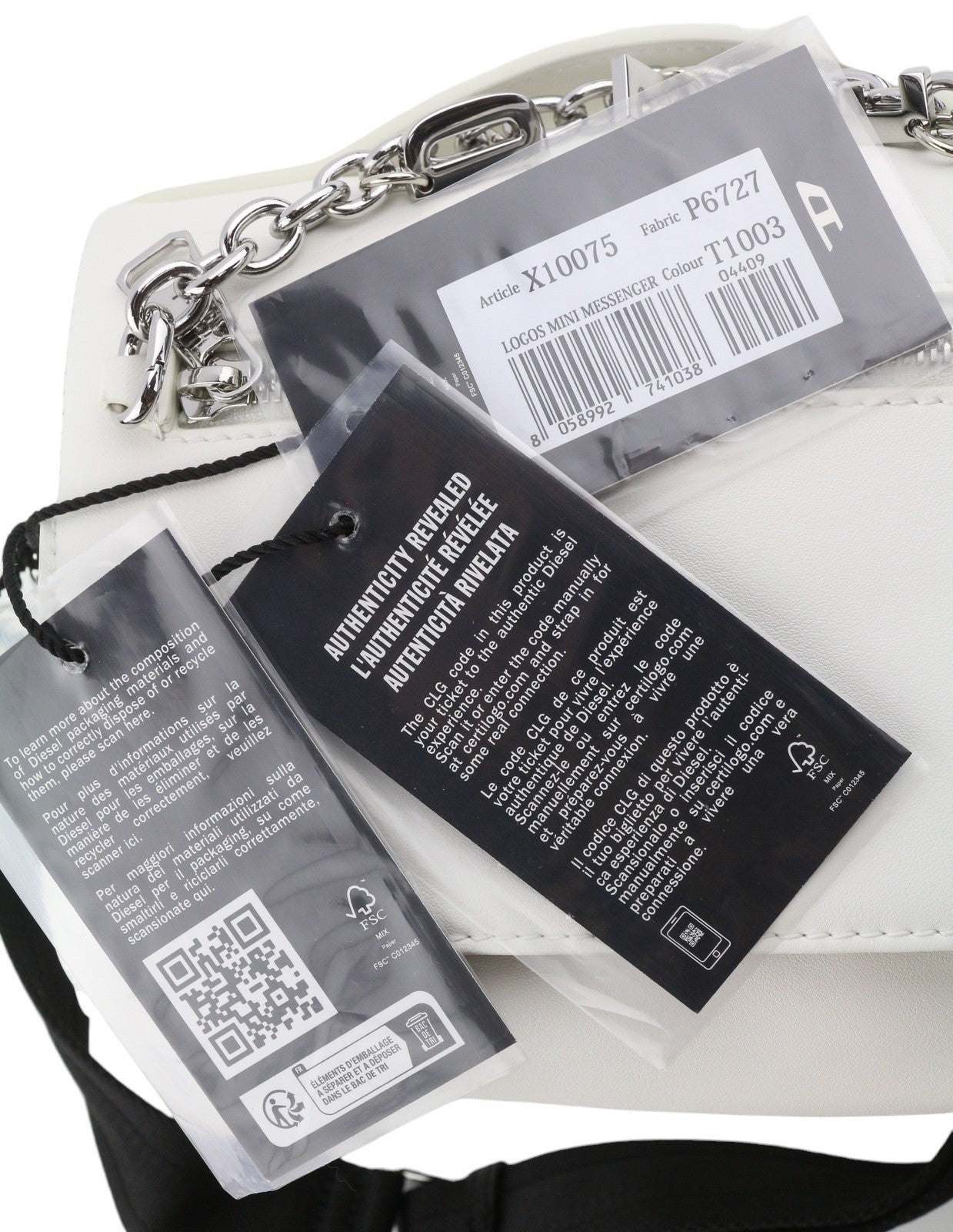 DIESEL Logos Mini Messenger Women Bag White Chunky Chain Logo Crossbody RRP250