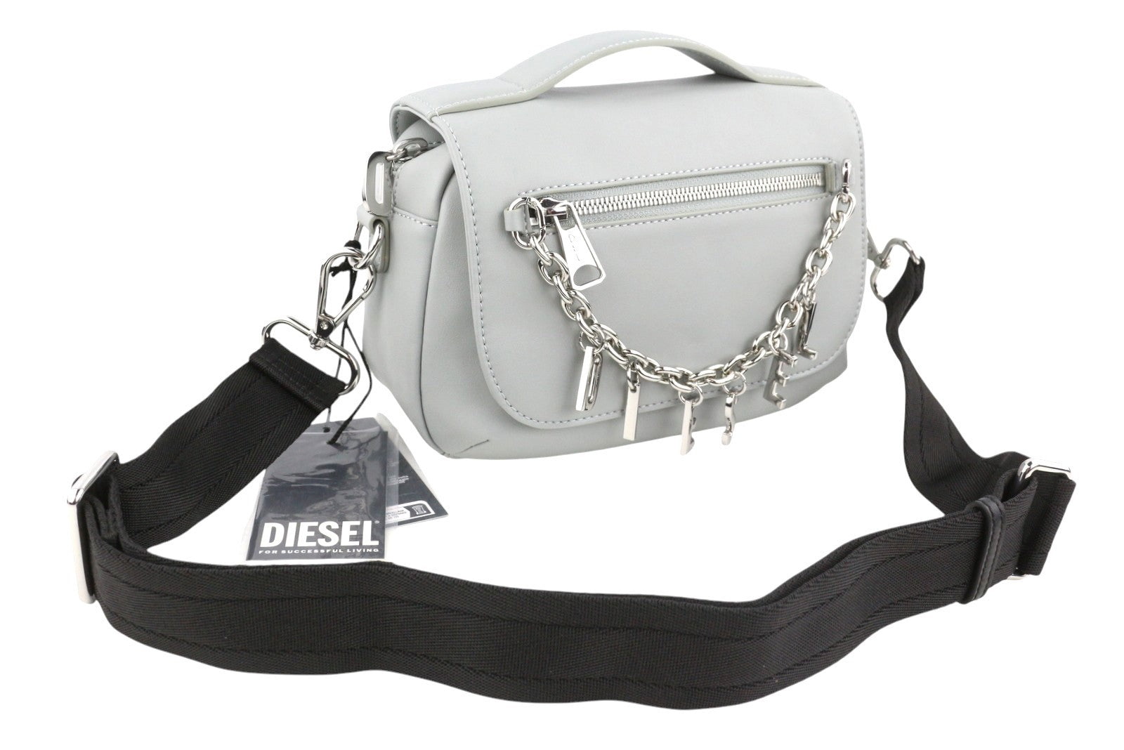 DIESEL Logos Mini Messenger Women Bag Grey Chunky Chain Logo Crossbody RRP250