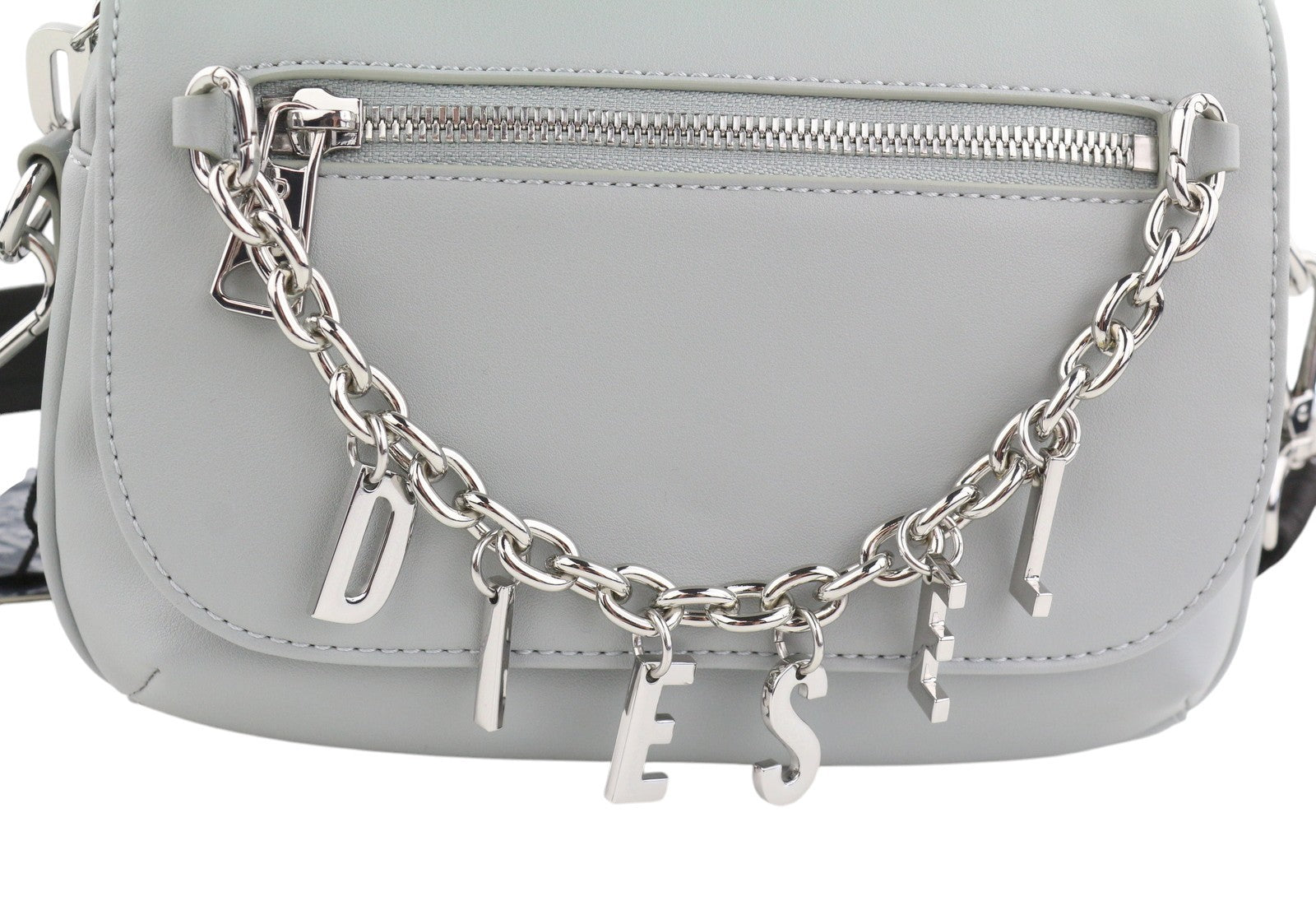 DIESEL Logos Mini Messenger Women Bag Grey Chunky Chain Logo Crossbody RRP250