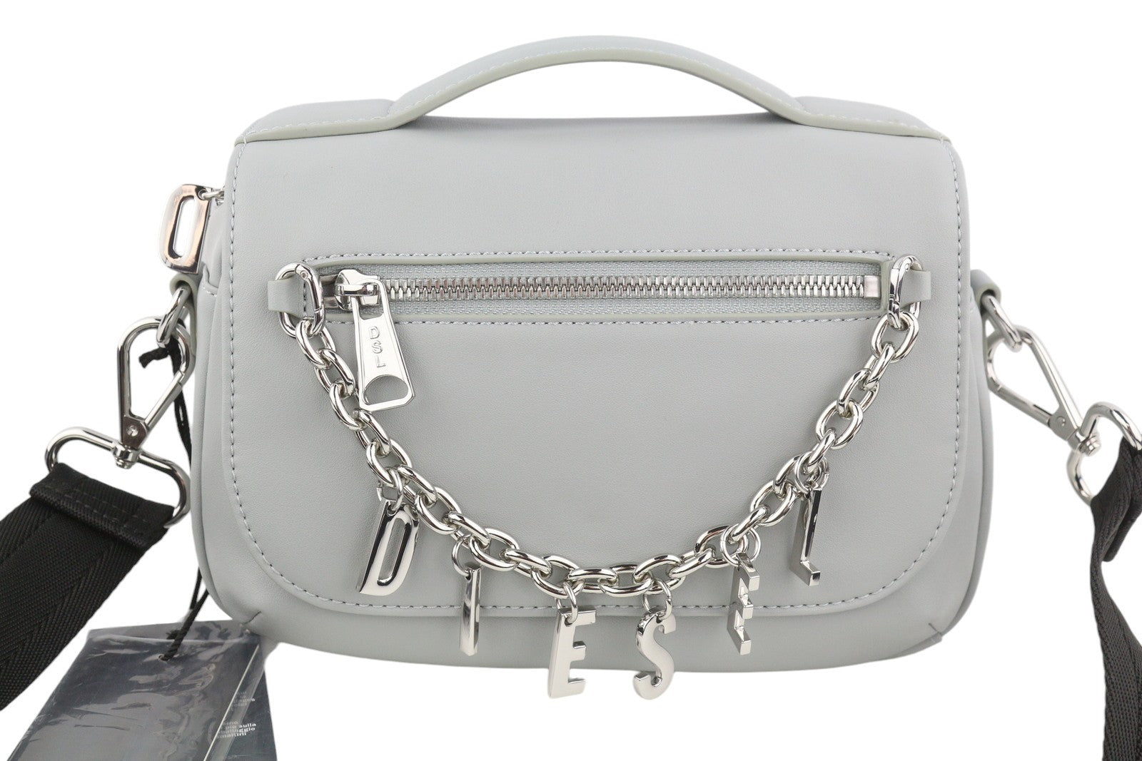 DIESEL Logos Mini Messenger Women Bag Grey Chunky Chain Logo Crossbody RRP250
