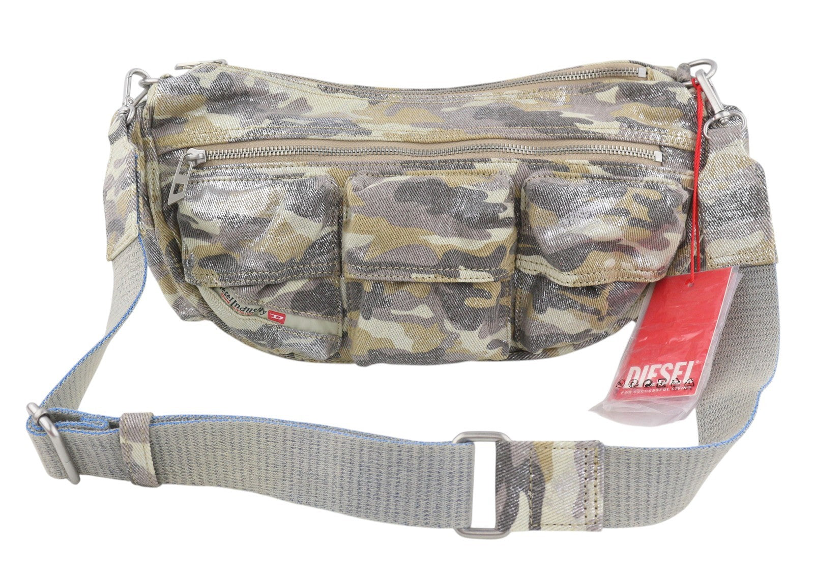 DIESEL Multi-Pkts Women Bag Glitter Camouflage Utilitarian Shell Unisex RRP375