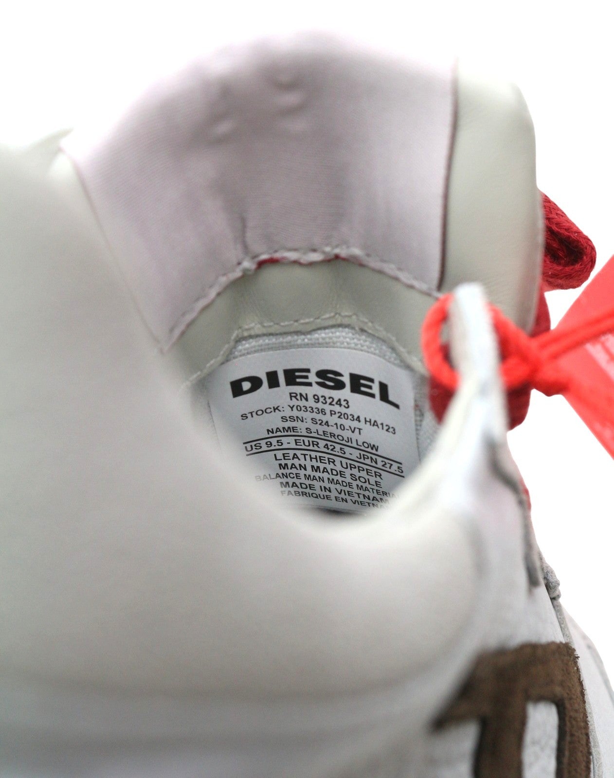 DIESEL S-Leroji Low Men Sneakers EU42.5 Grey Leather Almond Toe RRP225