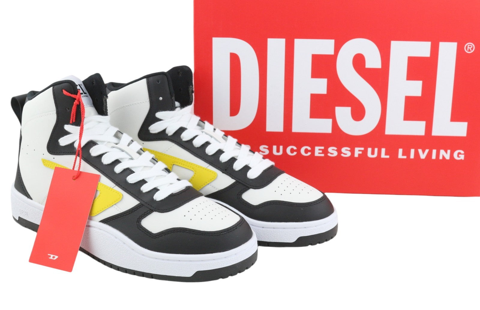 DIESEL S-Ukiyo V2 Mid Men Sneakers EU43 White Cow Leather Lace Up RRP215