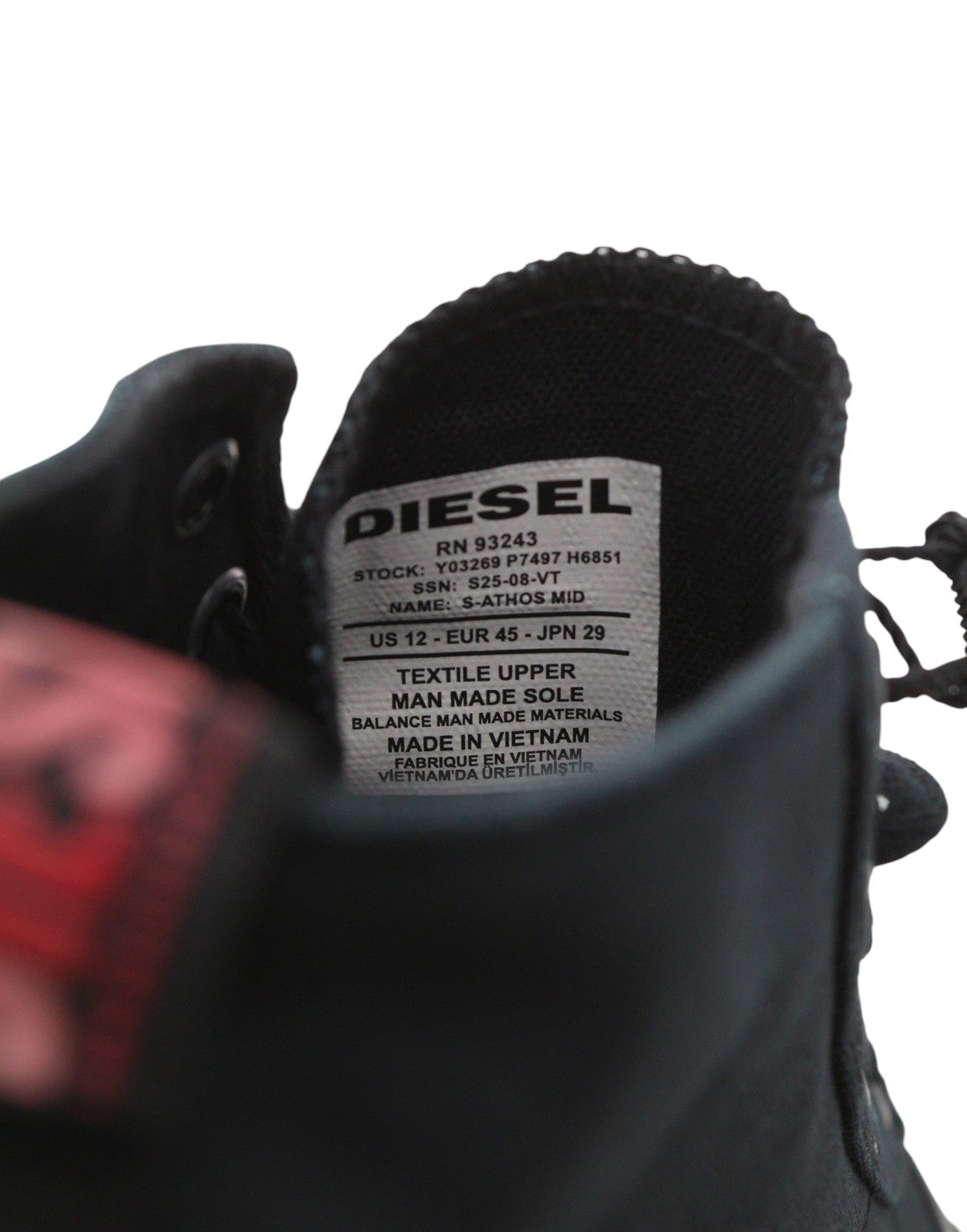 DIESEL S-Athos Mid Men Sneakers EU45 Black Canvas Almond Toe Laced RRP150