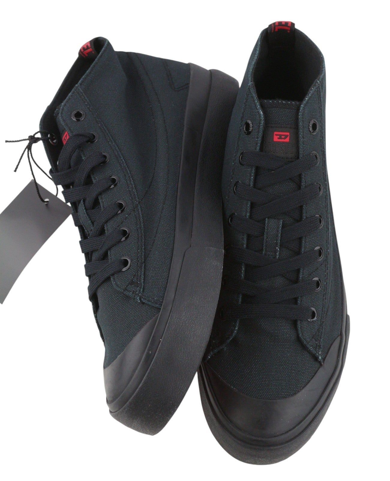 DIESEL S-Athos Mid Men Sneakers EU45 Black Canvas Almond Toe Laced RRP150