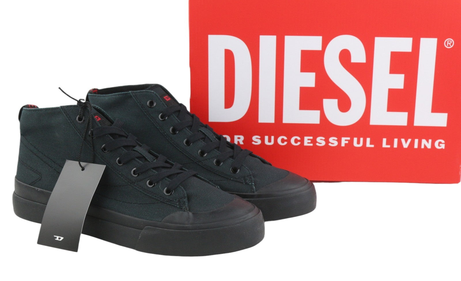 DIESEL S-Athos Mid Men Sneakers EU43 Black Canvas Almond Toe Laced RRP150