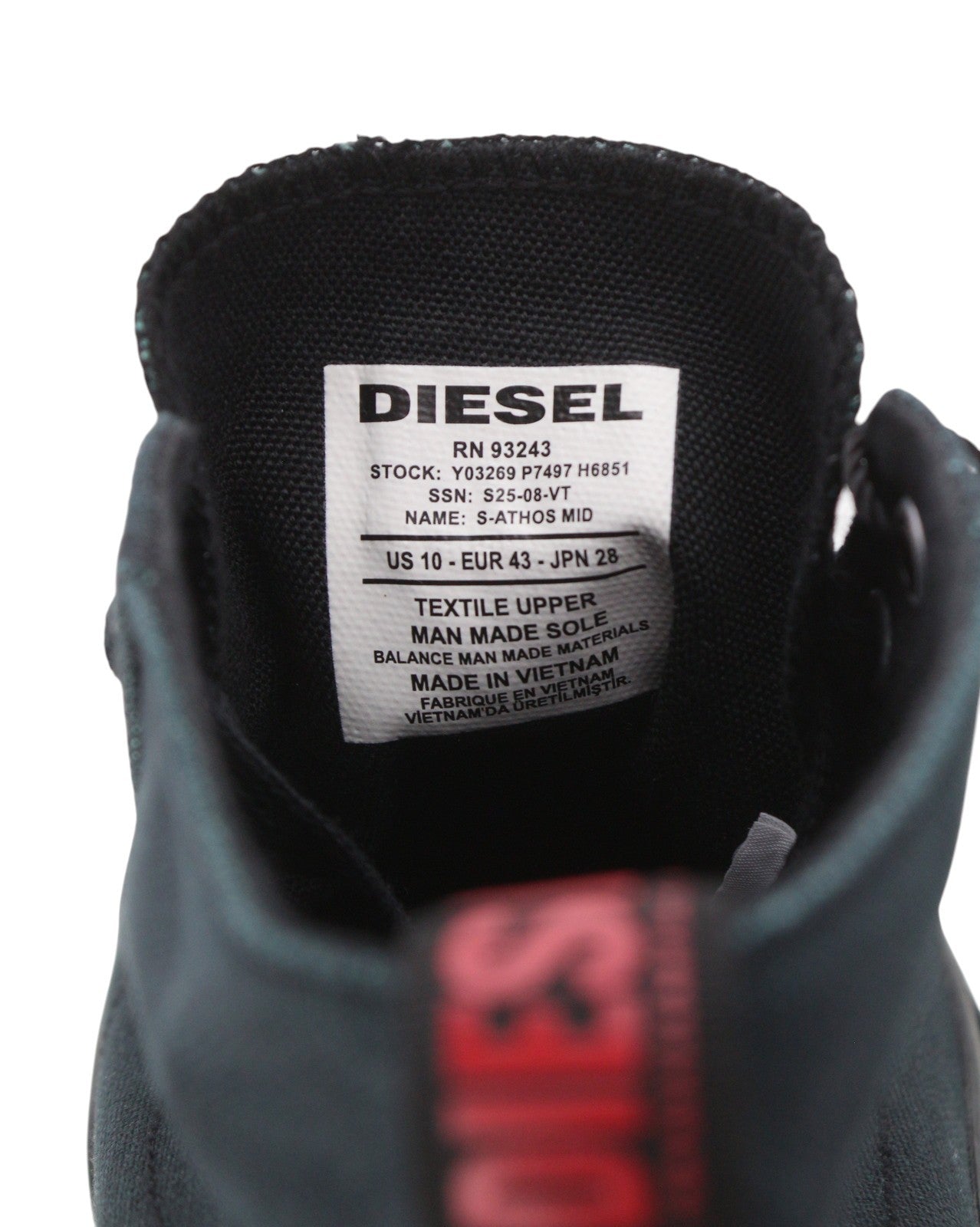 DIESEL S-Athos Mid Men Sneakers EU43 Black Canvas Almond Toe Laced RRP150