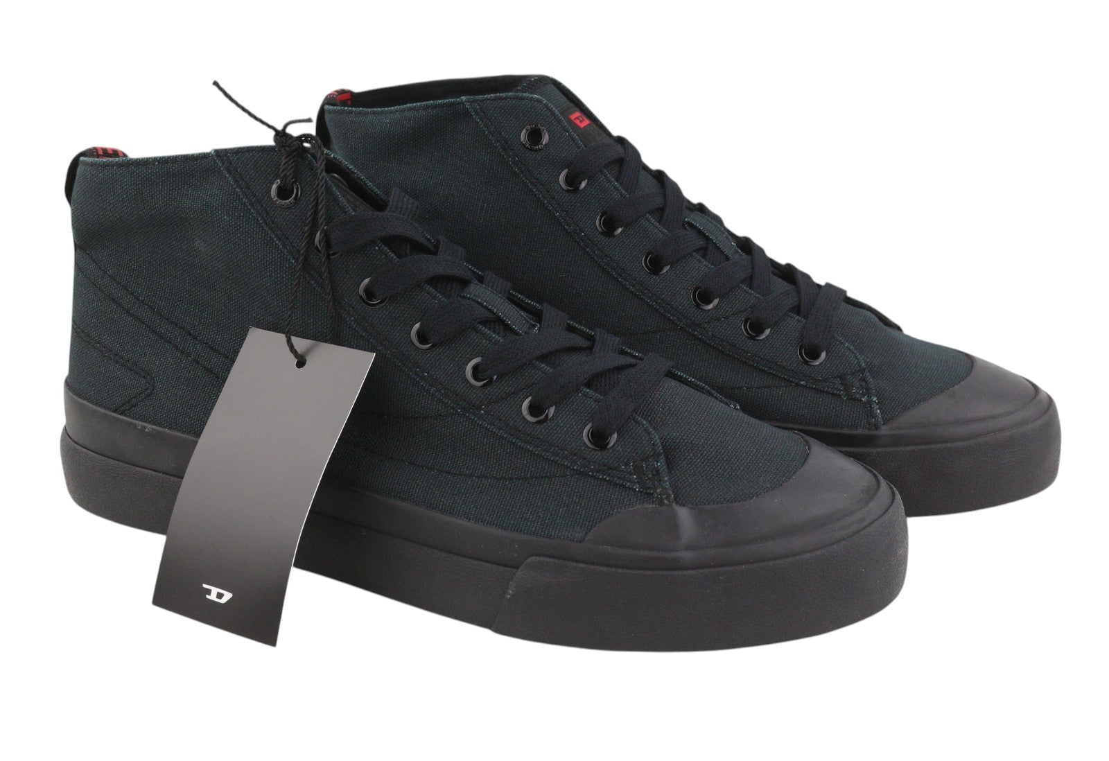 DIESEL S-Athos Mid Men Sneakers EU43 Black Canvas Almond Toe Laced RRP150