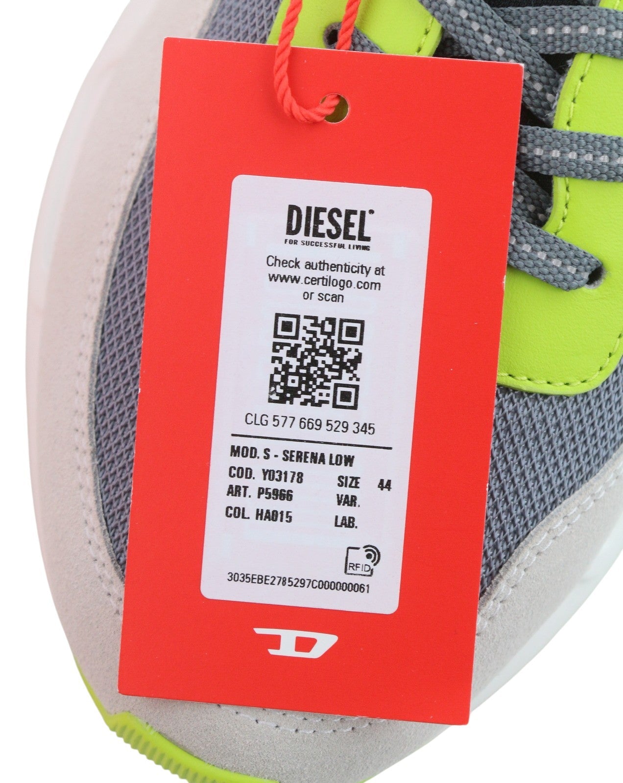 DIESEL S-Serena Low Men Sneakers EU44 Grey Leather Details Almond Lace RRP195